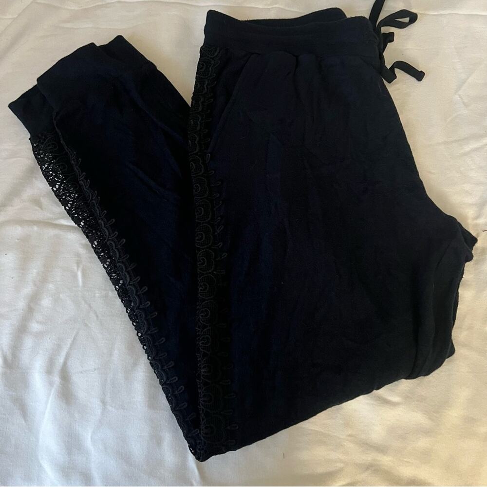 The Kooples Sport Dark Navy Blue Lace Inset Joggers Pants 3 L